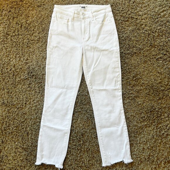 PAIGE CINDY CROP MID RISE DESTROYED HEM WOMEN’S JEANS sz 27 Crisp White - Picture 1 of 10